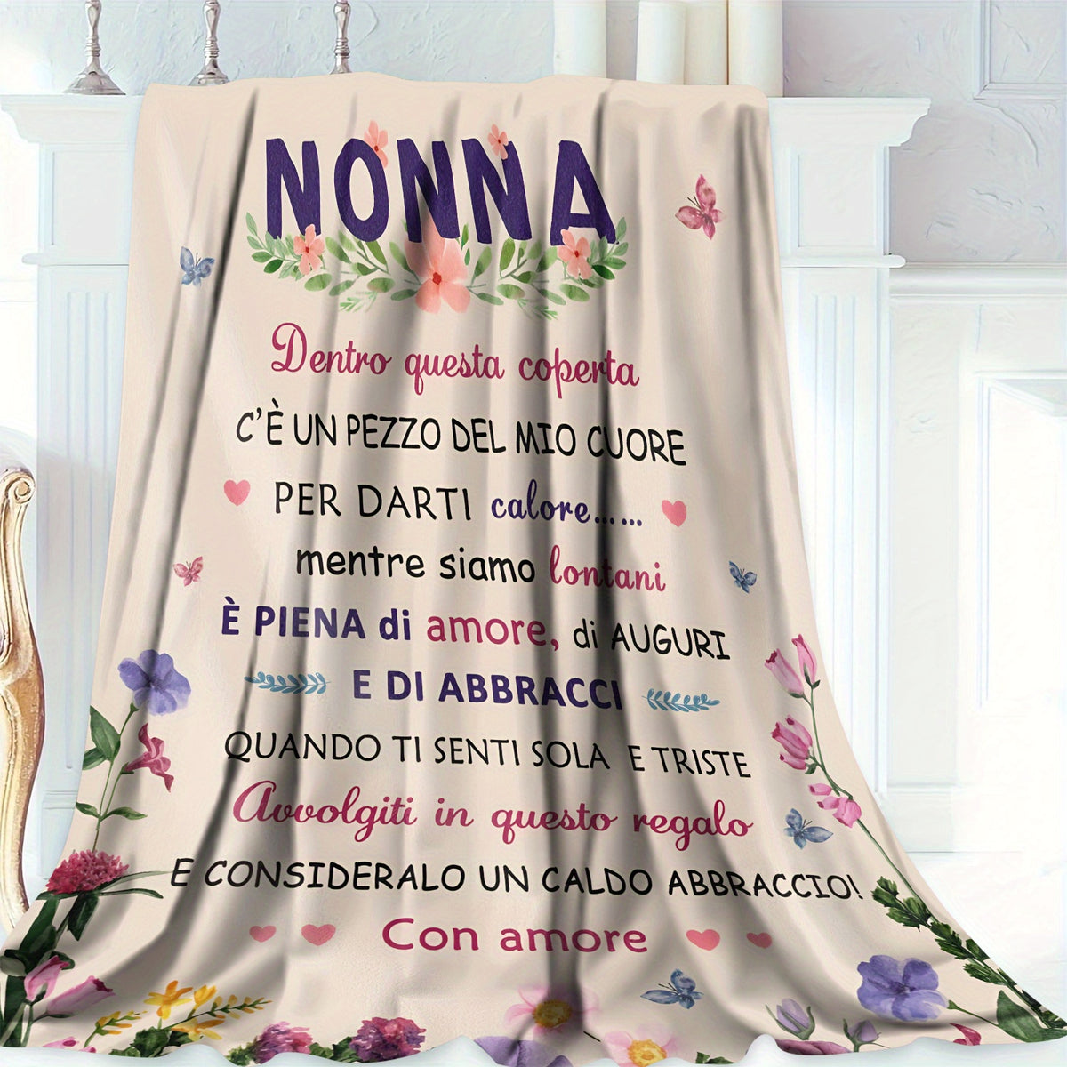 Cherished Grandma Italian Love Quote Nonna Italian Phrase Throw Blanket - Soft Cozy Flannel Suitable for All Seasons, Warm Covering for Couch or - Italian Decor Gift