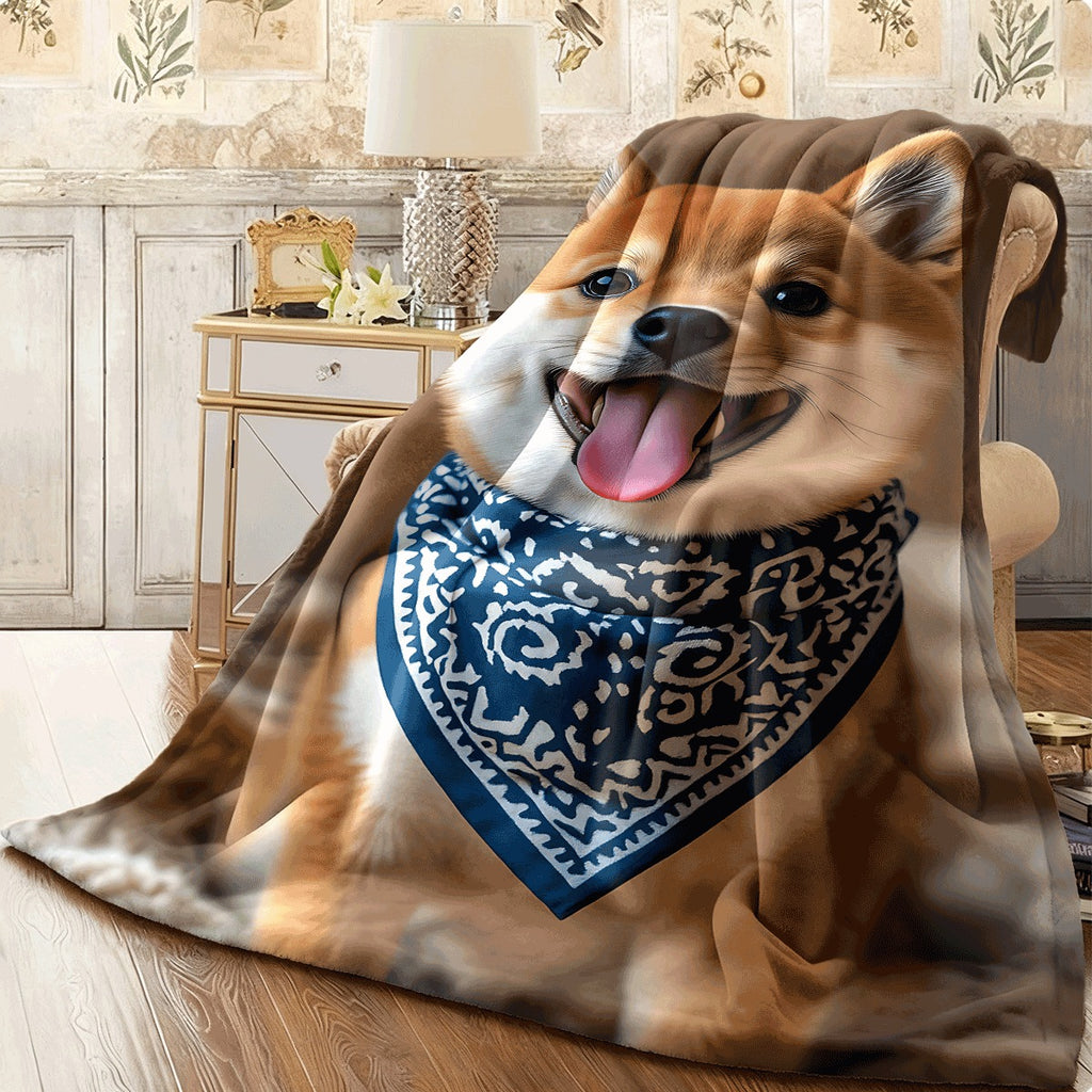 1pc Cozy Flannel Blanket with Cute Shiba Inu Print Soft Warm Throw for Sofa Adorable Dog Patterned Flannel Fabric Perfect for Pet Lovers All-Season Comfort & Cute Home Decor