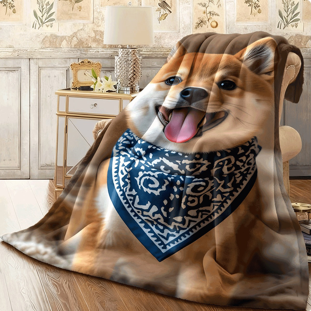 1pc Cozy Flannel Blanket with Cute Shiba Inu Print Soft Warm Throw for Sofa Adorable Dog Patterned Flannel Fabric Perfect for Pet Lovers All-Season Comfort & Cute Home Decor