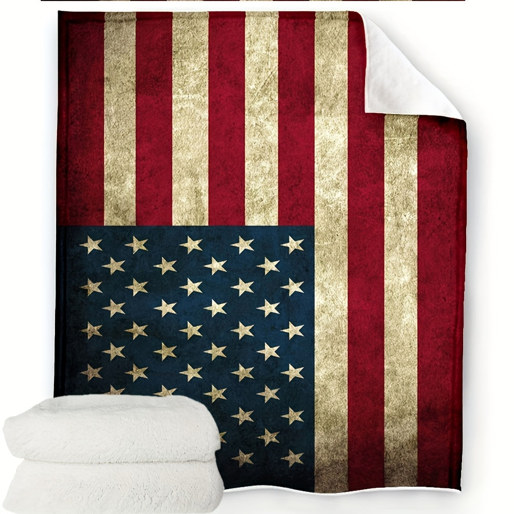 1pc a 280Gsm Comfortable Patriotic Throw Blanket Suitable for All Seasons, Easy to Maintain, And Tears, Ideal for Use on a Sofa, Bed, Or While Traveling