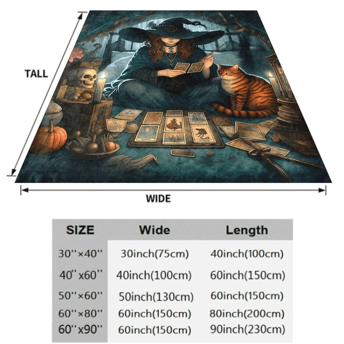 1pc Magical Witch Flannel Blanket Cozy Soft Throw with Witch Cards Cat And Gothic Elements Perfect for Sofa Home Decor Mystic Fantasy Style Blanket, for Halloween