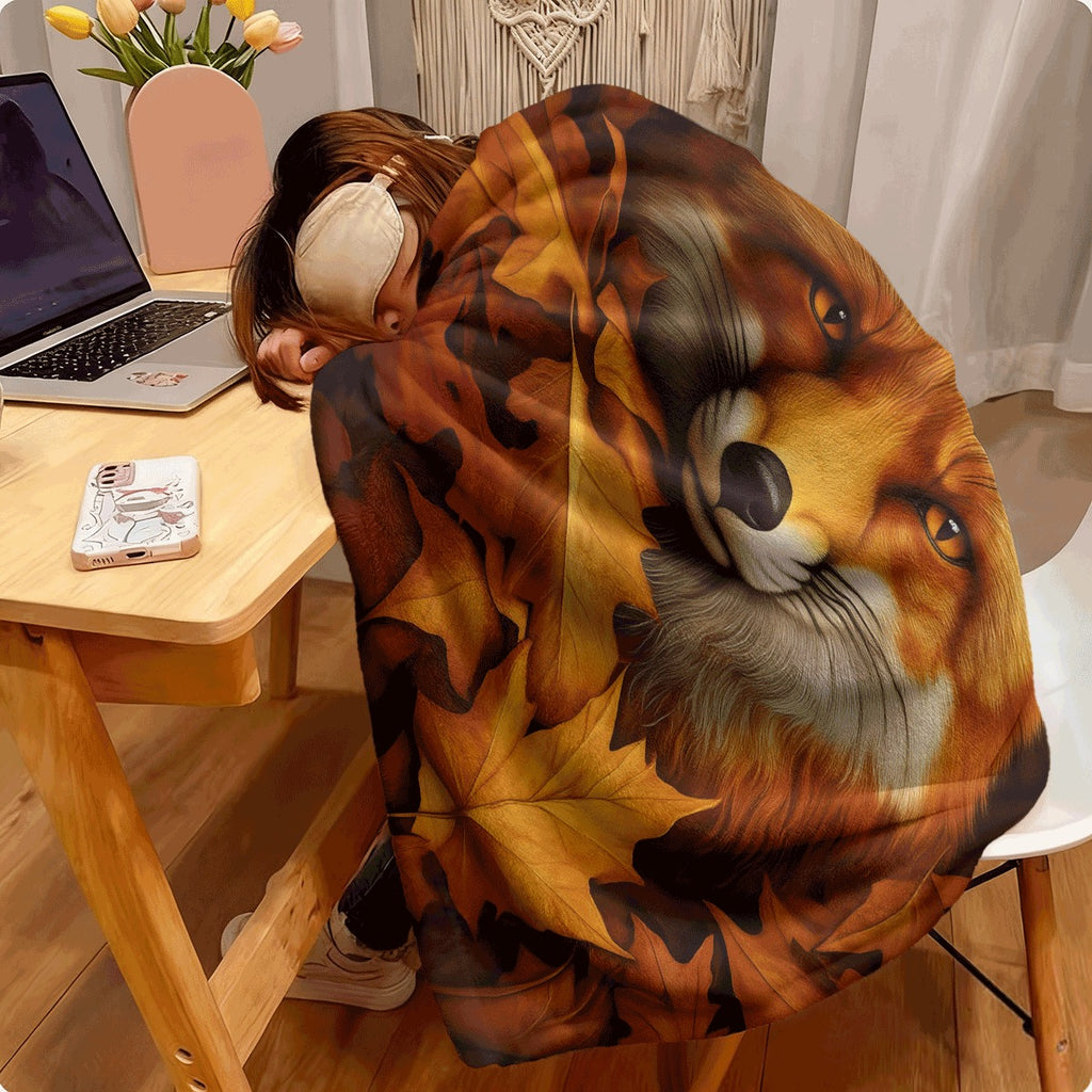 1pc Autumn Fox & Fall Leaves Throw Blanket Lightweight Flannel Sofa Spread with Reddish-Brown Fox Soft Warm All-Season Blanket for Couch Living Room Office Travel Cozy Home Decor Gift