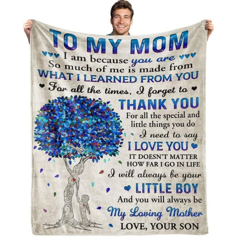 Gifts for Mom from Son, Romantic Birthday Gifts from Son to My Mom Flannel Blanket for Mama from Son Mother Day Birthday Presents for Mom Soft Throw Blanket 60 X 50