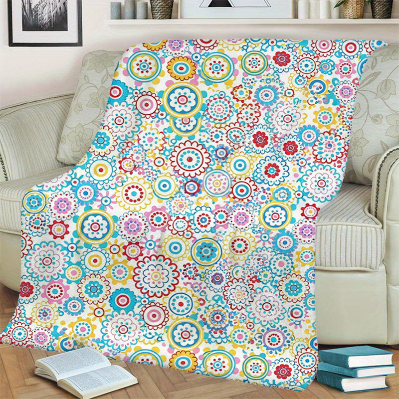 1pc Colorful Geometric Pattern Blanket, Bohemian Style Design, Soft Plush Surface, Lightweight and Durable Flannel Material, Multiple Sizes Available, Perfect for Holiday Gatherings, Living Room Lounging, Bedroom Sleeping, Study Reading