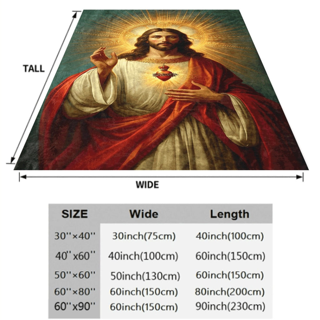 1pc Cartoon Flannel Blanket Sacred Heart Design Soft Warm All-Season Throw for Couch And Office Charming Religious Gift for Friends And Family Spiritual Comfort Radiant Pattern