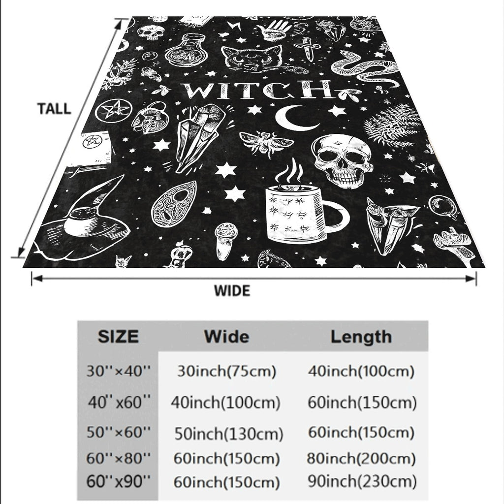 1pc Cozy Gothic Witch Skull Print Flannel Blanket Soft Suitable for All Seasons Perfect for Sofa and Travel Unique Gift Idea