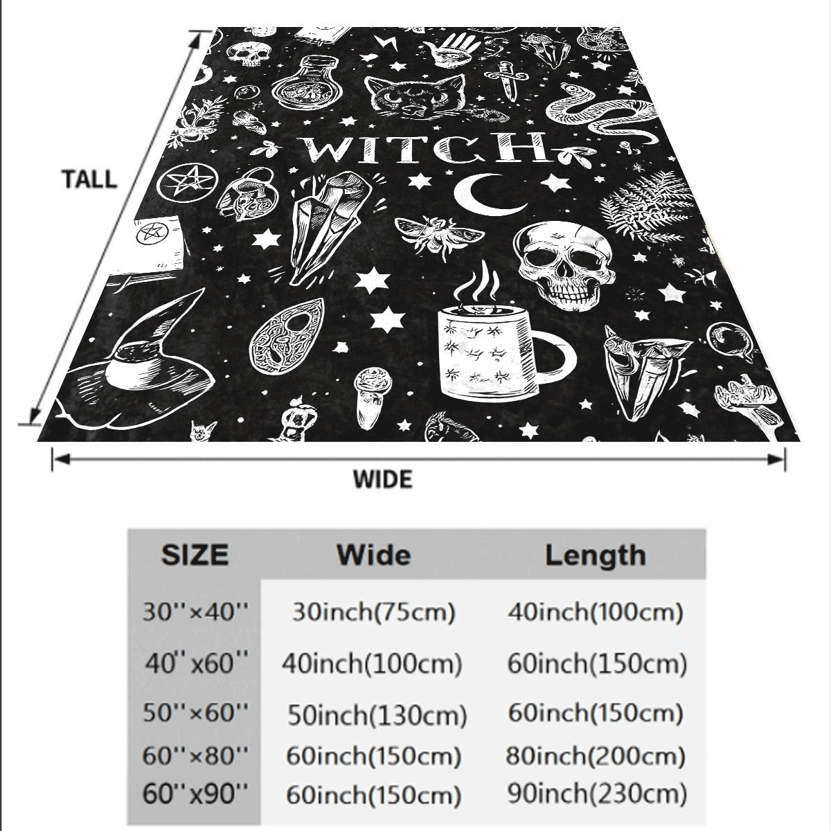1pc Cozy Gothic Witch Skull Print Flannel Blanket Soft Suitable for All Seasons Perfect for Sofa and Travel Unique Gift Idea