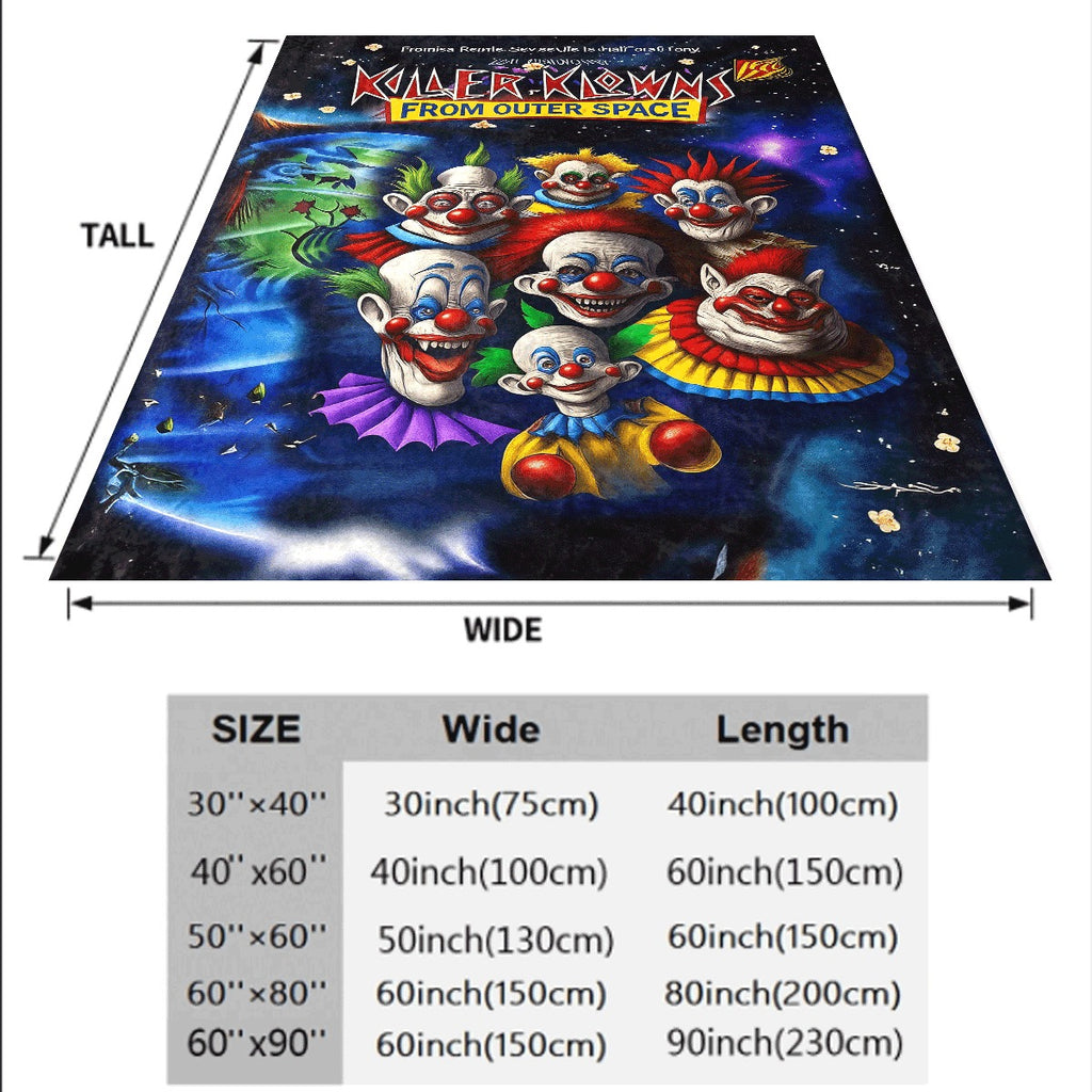 [Unique Gift for Halloween] 1pc Killer Clowns from Outer Space Flannel Blanket 230GSM Soft Warm All-Season Throw with Vibrant Cartoon Clown Design Perfect for Car Camping Dorm Sofa & Use Unique Gift for Hallowee