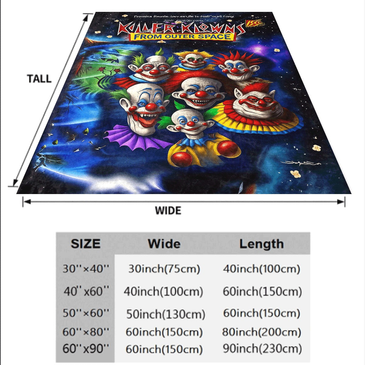 [Unique Gift for Halloween] 1pc Killer Clowns from Outer Space Flannel Blanket 230GSM Soft Warm All-Season Throw with Vibrant Cartoon Clown Design Perfect for Car Camping Dorm Sofa & Use Unique Gift for Hallowee