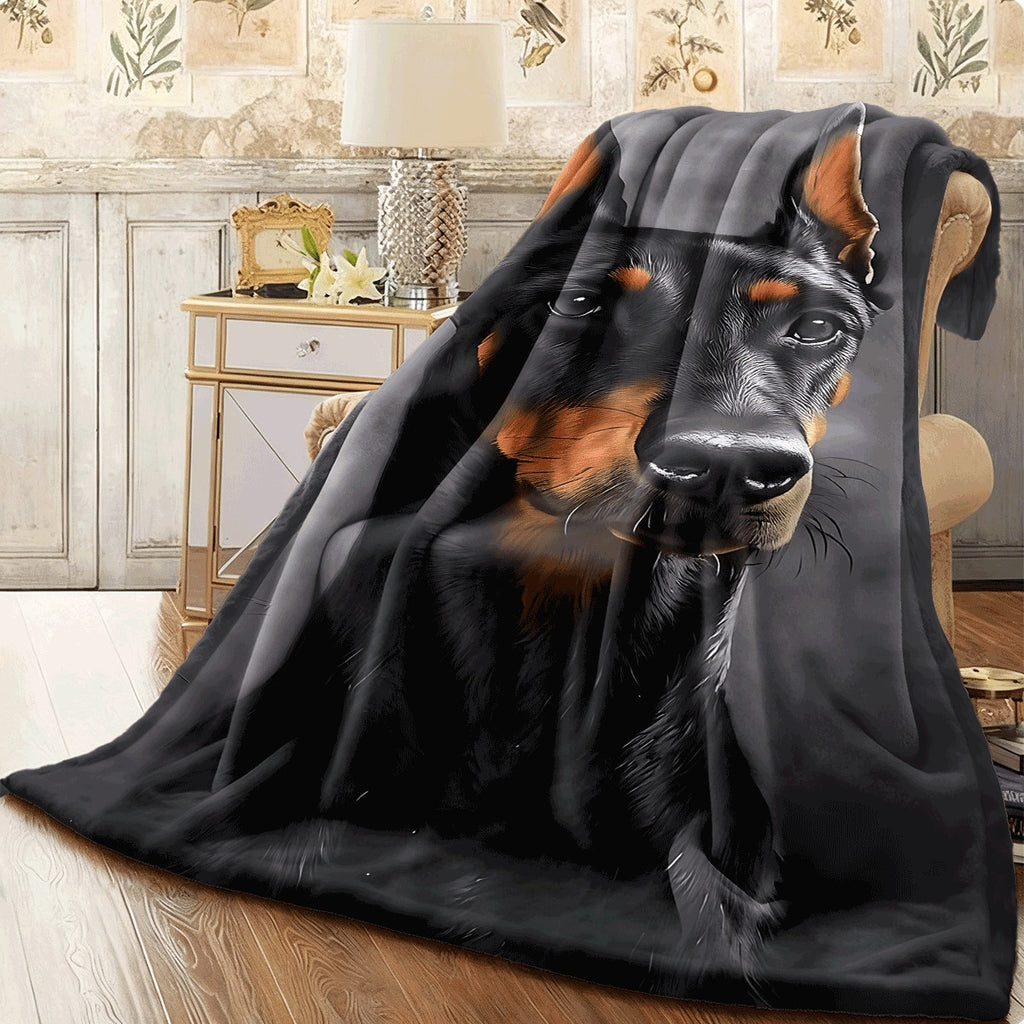 1pc Ultra-Soft Flannel Blanket with Doberman Pinscher Design Cozy All-Season Throw for Sofa Room Decor Warm Plush Fabric Blanket