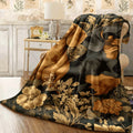 1pc Cozy Dachshund Dogs & Floral Frame Flannel Blanket Soft All-Season Office Throw, Vintage Fantasy Design with Two Dachshunds & Botanical Foliage, Warm-Toned Home Decor for Birthdays & Holida