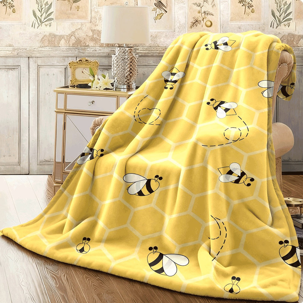 1pc A Vintage Yellow Flannel Blanket Featuring a Bee Design Suitable for All Seasons Made from Fabric with Digital Prints Versatile for Animal-Themed Bedding Great for Napping Camping Traveling