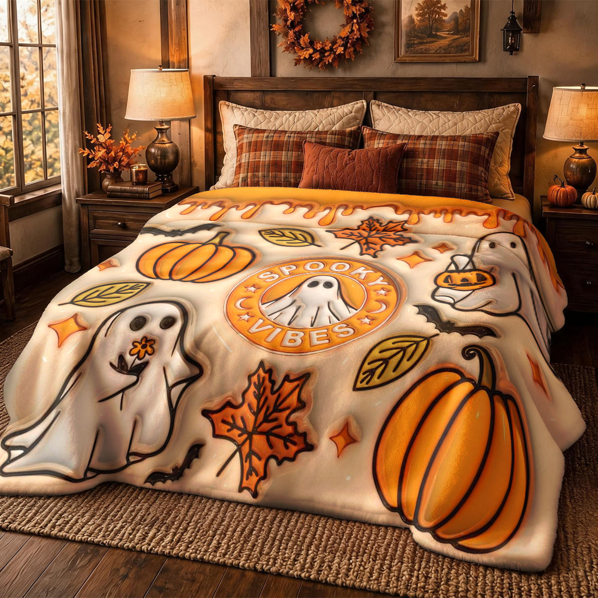 1pc 3D Embossed Ghost Pumpkin Maple Leaf Halloween Theme Flannel Blanket - Large Size, Soft, Lightweight, And Warm, Suitable for All Seasons - Perfect for Bed, Sofa, Office, Camping, And Travel - Ideal Choice for Blankets, Perfect Gift for Family
