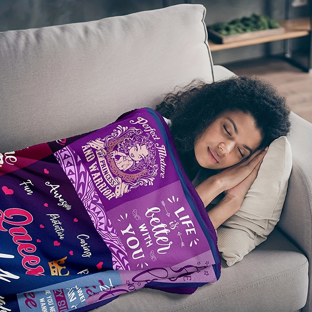 1pc Inspirational Queen Birthday Throw Blanket for Women - Perfect Gift for Daughter, Grandma, Mom, Wife, Girlfriend - All-Season Flannel, Hypoallergenic, Machine Washable with Motivational Phrases & Patterns, Wearable Blanket