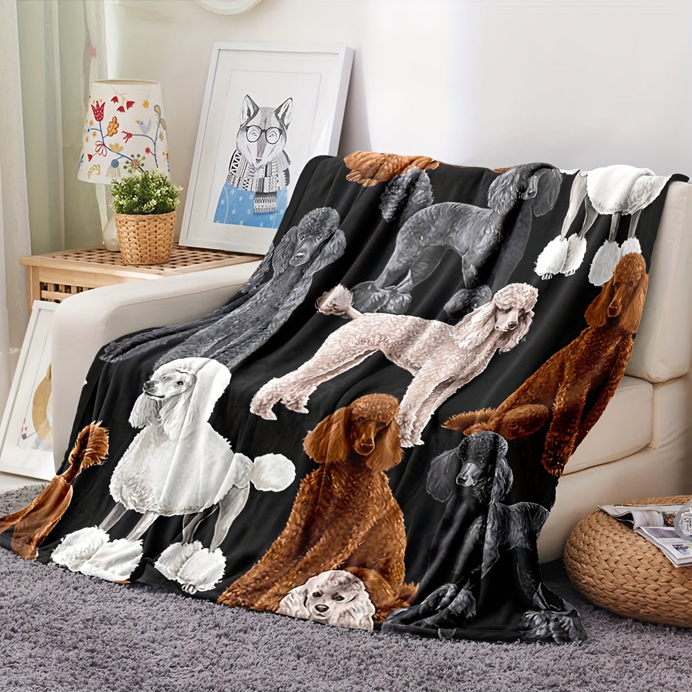 1pc Poodle Print Blanket, Cute Pet Themed Throw Blanket, Super Warm Soft and Cozy Flannel Blanket, Multiple Sizes Available, Suitable for Living Room Sofa, Bedroom, Leisure Reading, Winter Warmth