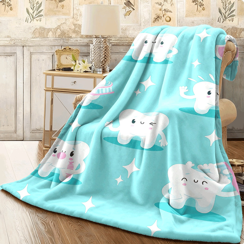 1pc Cozy Cartoon Toothbrush Print Flannel Throw Blanket Soft Reversible All-Season Comfort for Couch Office And Travel Perfect Gift for Family And Friends