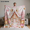 1pc Gingerbread House and Cute Bear Pink Themed Flannel Large Blanket, Christmas Winter Decorative Design, Large Plush Throw Blanket, Suitable for Weekend Sofa Naps, Home Naps, Dorm Life