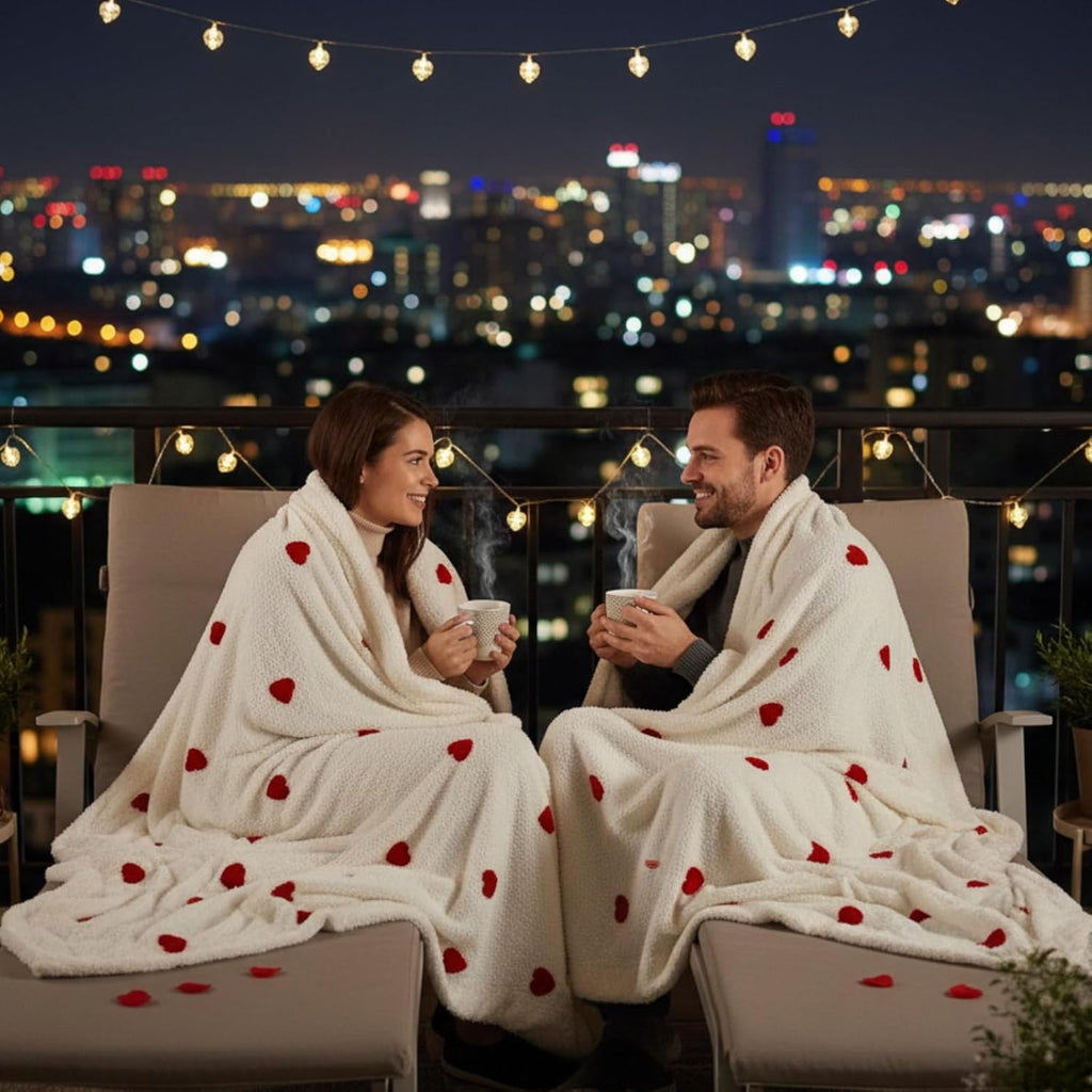 50 X 60 Inch Throw Blanket, Soft And Cozy, Fluffy Design, Perfect for Valentine'S Day. This Double-Layer Fuzzy Flannel Throw Is an Ideal Gift for Couples, Suitable for Bed, Couch, Sofa, And Living Room, Featuring a Red Heart Pattern