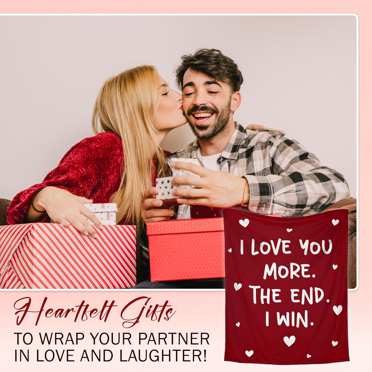 Valentines Day Gifts for Him Her- I Love You More Super Soft Flannel Throw Blanket 60x80 In- Anniversary Wedding Gifts for Men Women Girlfriend Boyfriend, Romantic Husband Wife Birthday Gift