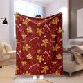 1pc Christmas Gingerbread Man And Candy Cane Red Background Flannel Blanket, Soft Comfortable Warm, Red Festive Design, Durable Plush, All-Season Bed Blanket, Warm Cover, Multiple Sizes Available, Suitable for Living Room Sofa, Bedroom Bed