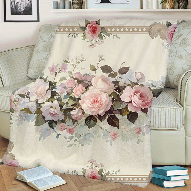 1pc Vintage Floral Pattern Blanket, Elegant Style Design, Soft Plush Surface, Lightweight and Durable Flannel Material, Multiple Sizes Available, Perfect for Holiday Gatherings, Living Room Lounging, Bedroom Warmth, Study Reading, Seasonal Home Decor