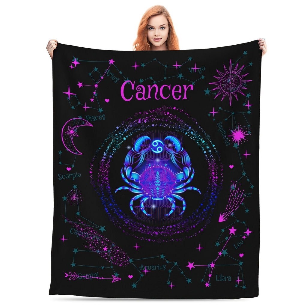 1pc a Leo-Themed Zodiac Constellation Blanket Featuring Stars And Astrological Symbols, Measuring 60 Inches by 80 Inches. This Soft Flannel Throw Is Suitable for All Seasons And Can Be Used for Camping Or As Home Decor. It Makes a Great Birthday Or