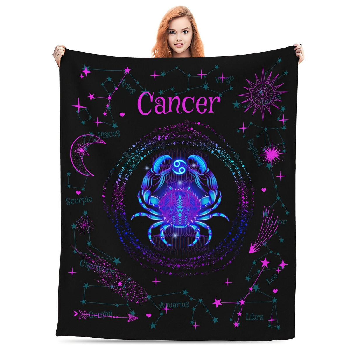 1pc a Leo-Themed Zodiac Constellation Blanket Featuring Stars And Astrological Symbols, Measuring 60 Inches by 80 Inches. This Soft Flannel Throw Is Suitable for All Seasons And Can Be Used for Camping Or As Home Decor. It Makes a Great Birthday Or