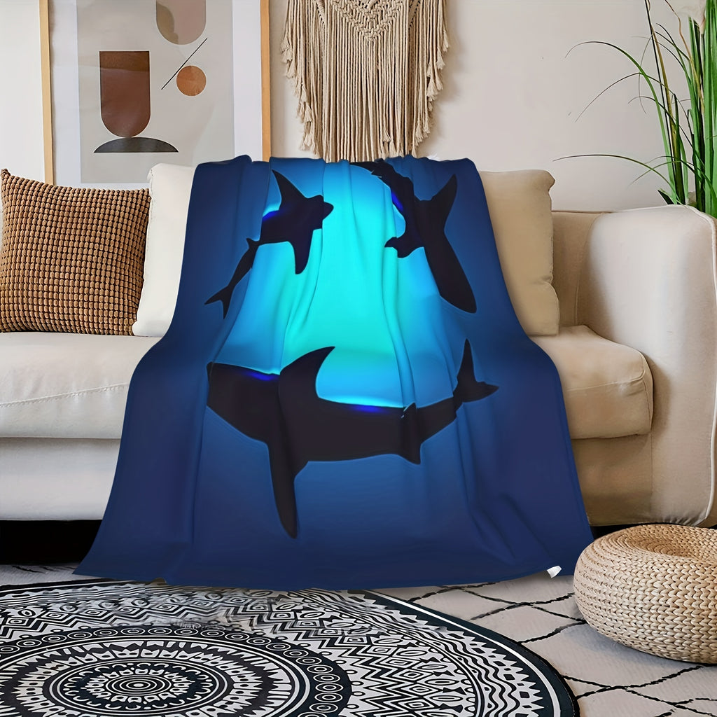 1pc Ultra-Soft Micro Fleece Blanket Shark Blanket Cartoon Cute Marine Animal Ligtweight Cozy Soft Print Throw Blankets for Women Gifts