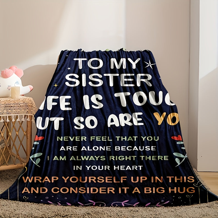 1pc Envelope Printed Flannel Blanket, To My Sister Blanket For All Season, Warm Cozy Soft Throw Blanket Nap Blanket For Couch Bed Sofa Office Camping Travel Home Decor, Birthday Christmas Gift Blanket For Sister