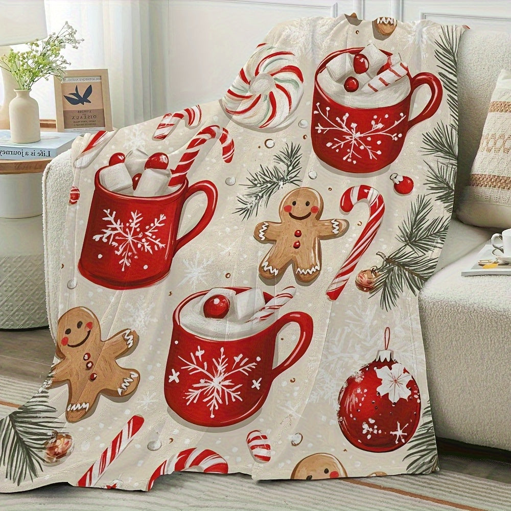 1 Christmas Gingerbread Patterned Blanket, Featuring Festive Design, Soft Plush Surface, Lightweight and Durable Flannel Material, Available in Multiple Sizes, Perfect for Christmas, Living Room Sofas, Bedroom, Leisure Reading, and Daily Home