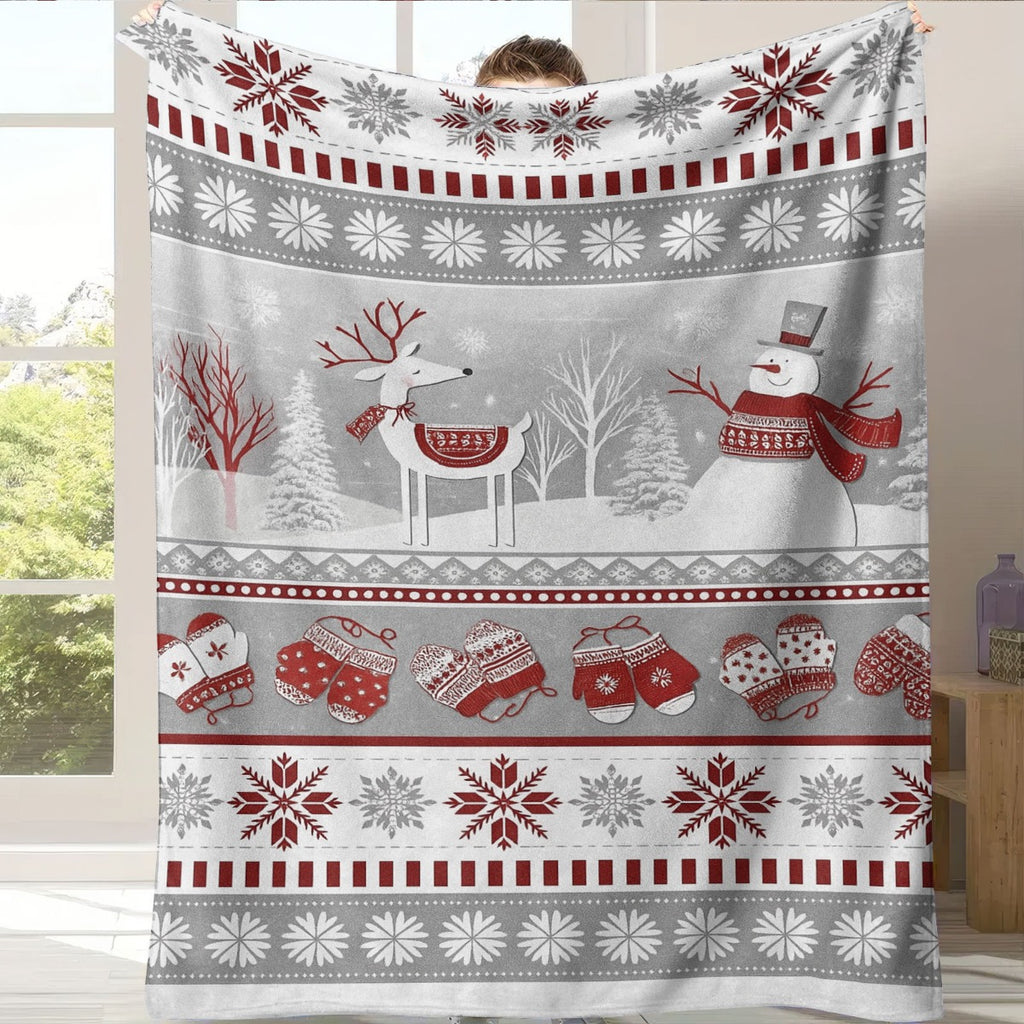 Ultra-Soft Thermal Flannel Blanket in a Comfortable Retro Design with Reindeer And Snowman Motifs, Perfect for Sofas Or Travel. Ideal for Holiday Gifts, This Vintage-Inspired Blanket Features a Holiday Motif
