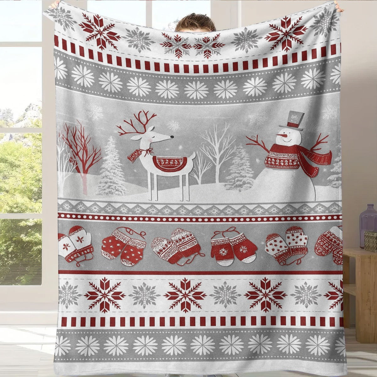 Ultra-Soft Thermal Flannel Blanket in a Comfortable Retro Design with Reindeer And Snowman Motifs, Perfect for Sofas Or Travel. Ideal for Holiday Gifts, This Vintage-Inspired Blanket Features a Holiday Motif