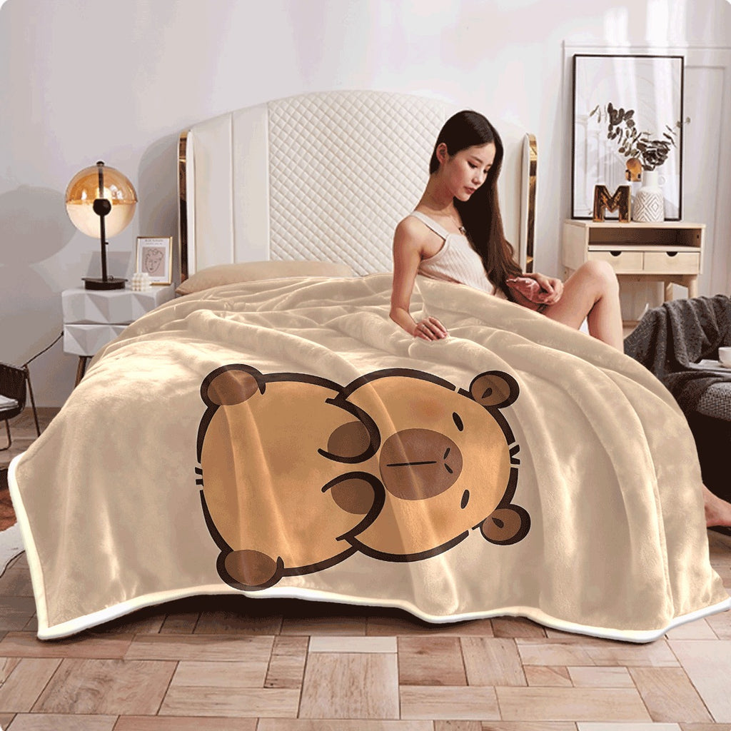 One Cozy Blanket Featuring a Capybara Print, Made of Soft Polyester, Perfect for Year-Round Comfort at Home, in The Office, While Camping, Or During Reading And Napping. It'S Suitable for Both Indoor And Outdoor Use And Is a Playful Addition to Your