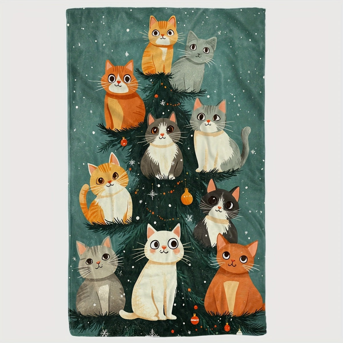 1pc 2D Flat Print Christmas Cat Tree Pattern Blanket, Soft Flannel Throw Blanket, Dark Green Design, Suitable for All Seasons, Warm Cover Blanket, Multiple Sizes Available, Suitable for Living Room Sofa, Bedroom, Reading Nook, Leisure Time