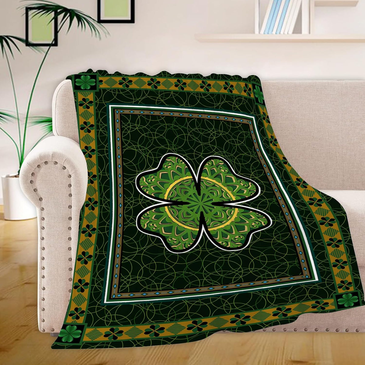 Cozy And Soft St. Patrick'S Day Throw Blanket Featuring Lucky Shamrocks And Clovers, Perfect for Your Couch, Sofa, Chair, Or. Fuzzy Flannel Travel Blanket for Home Holiday Decoration, Measuring 50X60 Inches