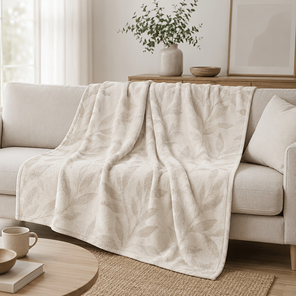 Blanket, Light Oat Abstract Leaf Shadow Blanket, Nordic Simple Plant Style Soft Blanket, Living Room Sofa Bedroom Natural Home Decoration Blanket