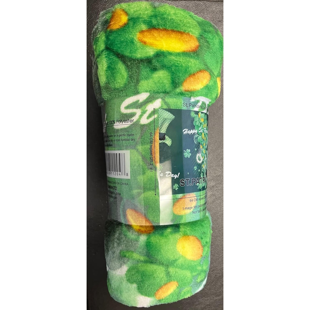 Luck of The Irish St Patrick's Day Plush Throw Blanket(50 X 70)- Shamrocks and Leprechaun Hats