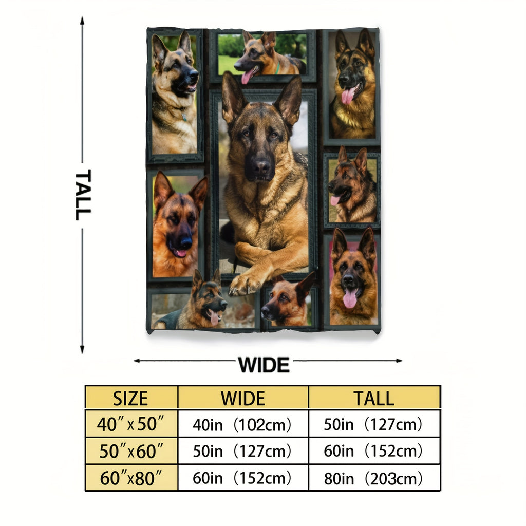 1pc German Shepherd Print Flannel Blanket for Adults - Soft Warm All-Season Throw with Multi-Color Vintage Dog Collar & Tag Design, Hand Wash Only, Perfect for Couch, Sofa, Bed, Office, Camping, Travel - Ideal Gift for Dog Lovers, Dog Blanket, Dogthemed D