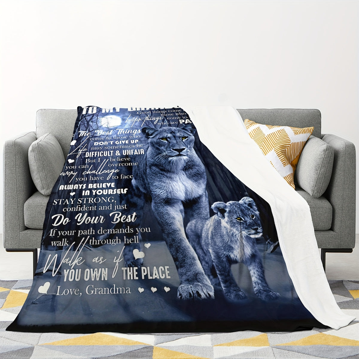 Vintage-Inspired Art Design Throw Blanket for Grandson - Soft, Allergy-Friendly Polyester, Perfect for Sofa, Bed, Travel, Picnic, and Office Use