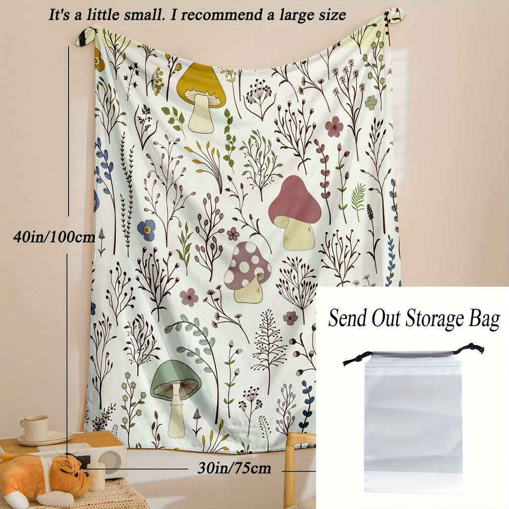 Cozy Mushroom Pattern Flannel Throw Blanket- Soft, Warm& Lightweight for Couch,, Travel, and Office Use- Perfect Gift Idea