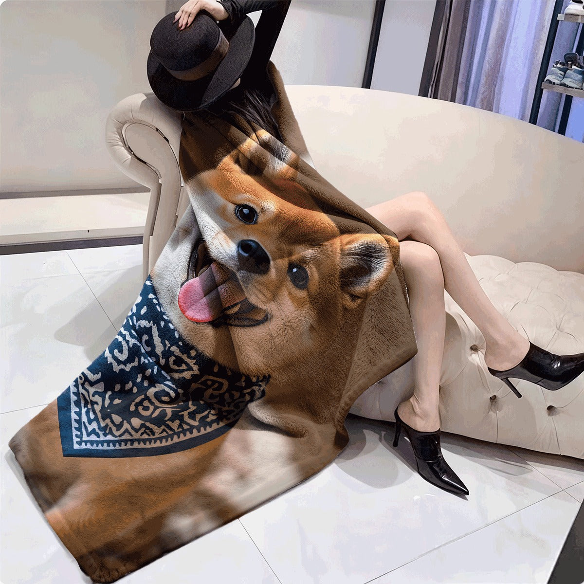 1pc Cozy Flannel Blanket with Cute Shiba Inu Print Soft Warm Throw for Sofa Adorable Dog Patterned Flannel Fabric Perfect for Pet Lovers All-Season Comfort & Cute Home Decor