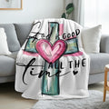 1pc, God Is Good Cross Heart, Soft Flannel Blanket, Warm, Faith Theme Printed Design, Suitable for Living Room, Bedroom, Sofa, All Seasons, Halloween| Christmas| Room Decoration| Autumn Home Decoration, 280Gsm