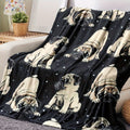 1pc 2D Flat Print Pug Dog Starry Sky Themed Blanket, Soft Flannel Blanket¡ªblack Starry Sky Design, Multiple Sizes Available, Suitable for Living Room, Bedroom, Sofa, Couch, and Reading Area, 2D Flat