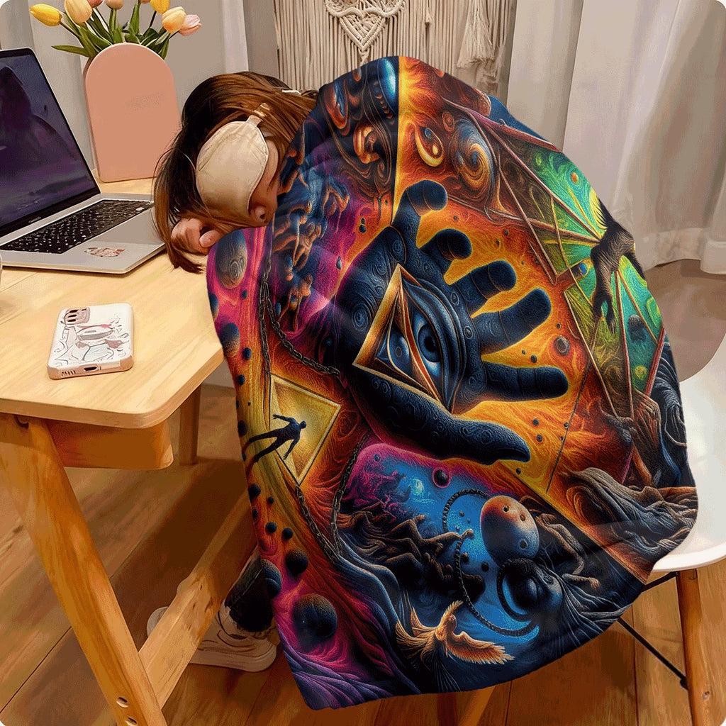 1pc Psychedelic Space Vision Flannel Blanket Trippy Hand Eye Pyramid Art Cosmic Astral Graphic Print Soft Warm Sofa Throw for Dreamers & Psychedelic Enthusiasts