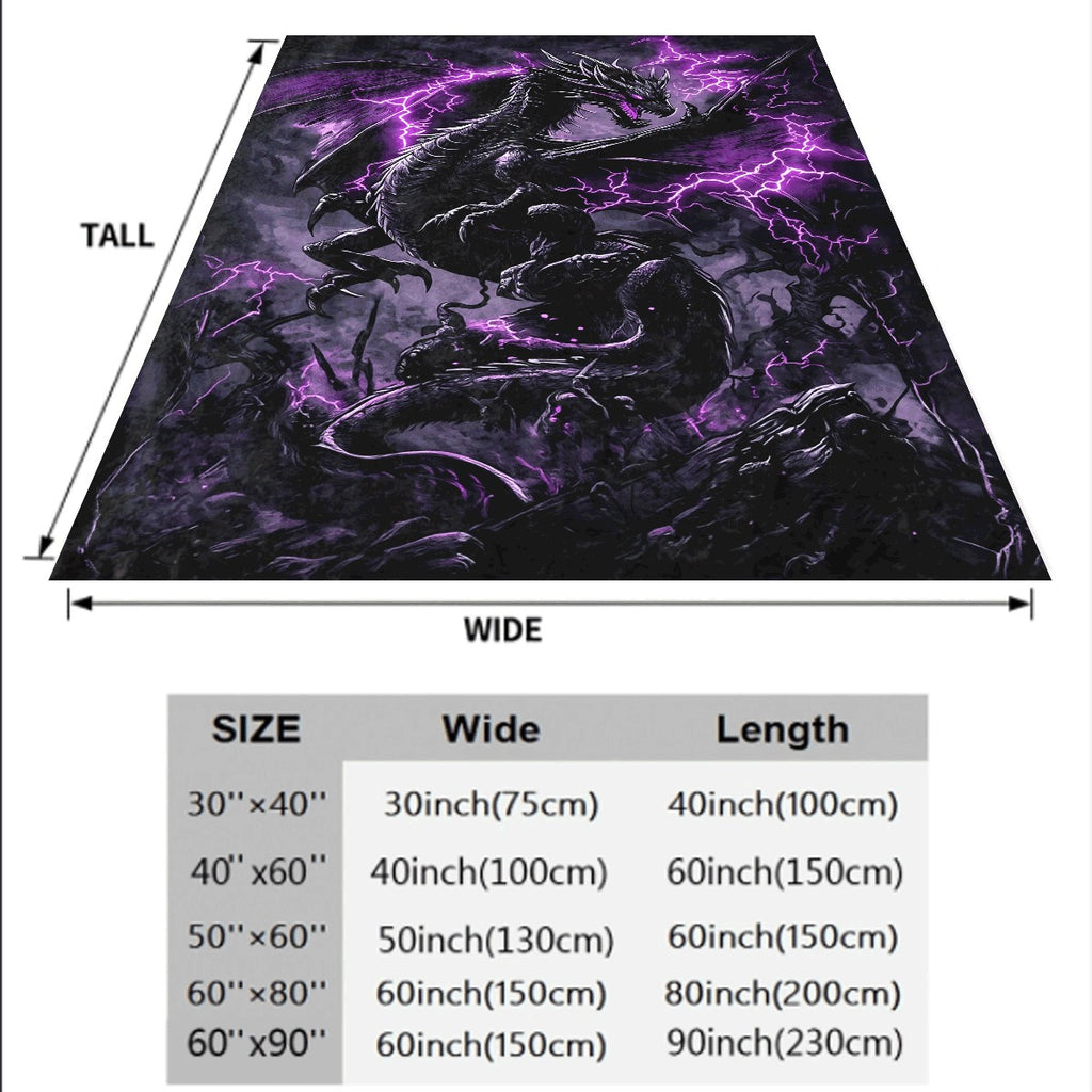 1pc Dark Dragon with Purple Lightning Flannel Blanket Mystical Fantasy Style Throw Soft And Cozy for Sofa Gothic Decor Fleece Blanket All-Season Warm Gift