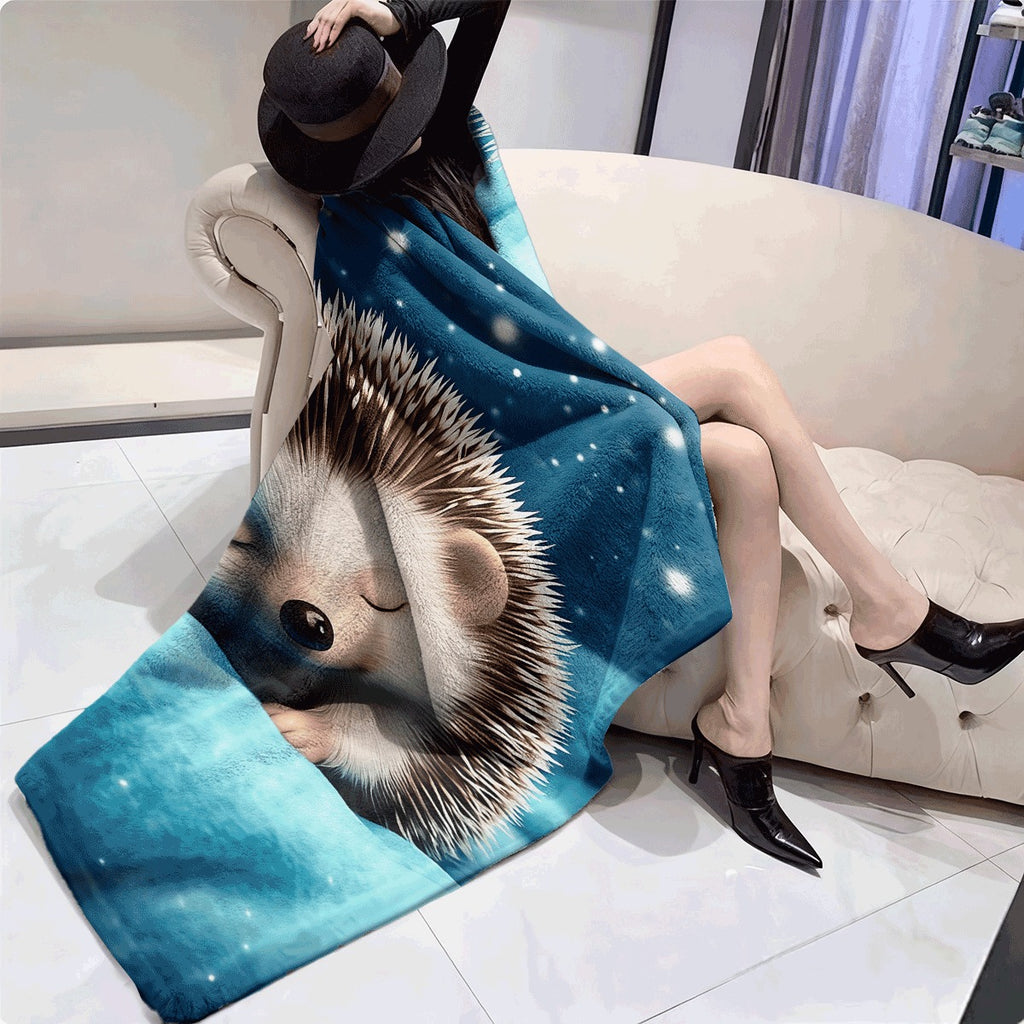 1pc Bohemian Style Hedgehog Print Fleece Blanket Soft Thick All-Season Blue Starry Night Design Machine Washable for Bedroom Living Room & Outdoor Travel Perfect for Nature & Animal Lovers Plush Home Decor