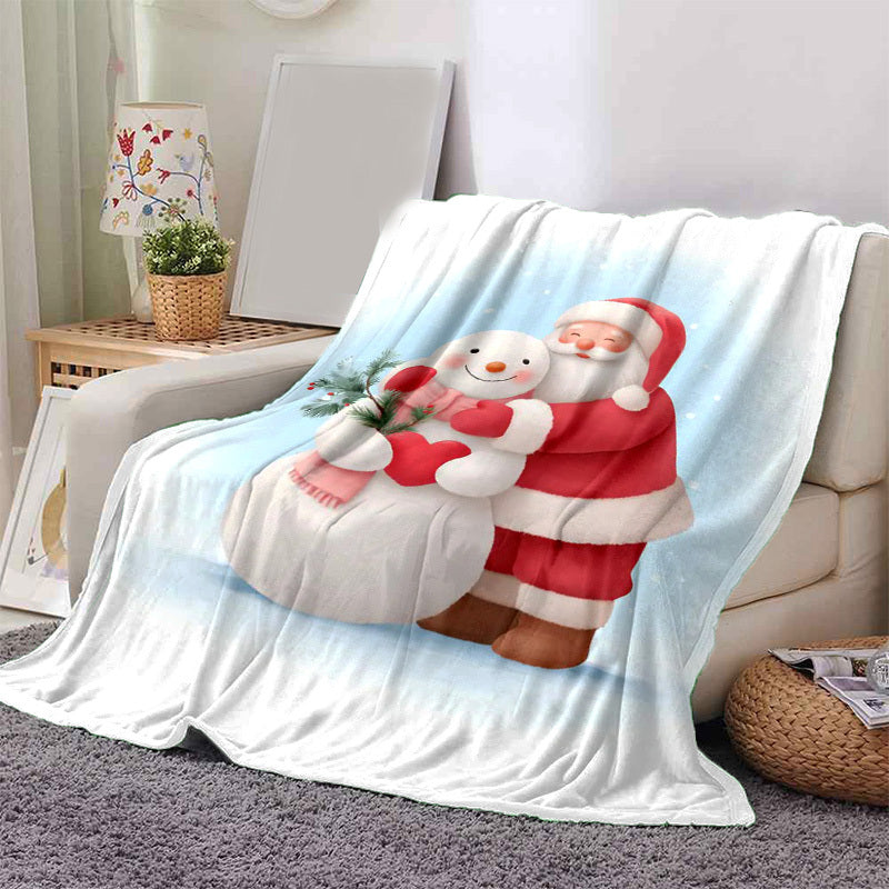 1pc Santa Claus And Snow Patterned Blanket, Christmas Themed Printed Design, Body Cover Blanket, Soft Fleece Plush, Lightweight And Durable, Multiple Sizes Available, Suitable for Holiday Decor, Living Room Leisure, Bedroom Warmth