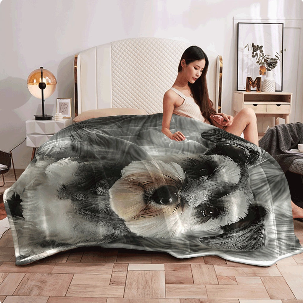 1pc Ultra-Soft Flannel Blanket with Cute Schnauzer Dog Print Cozy Warm Fabric for Sofa All-Season Snuggle Blanket for Pet Lovers
