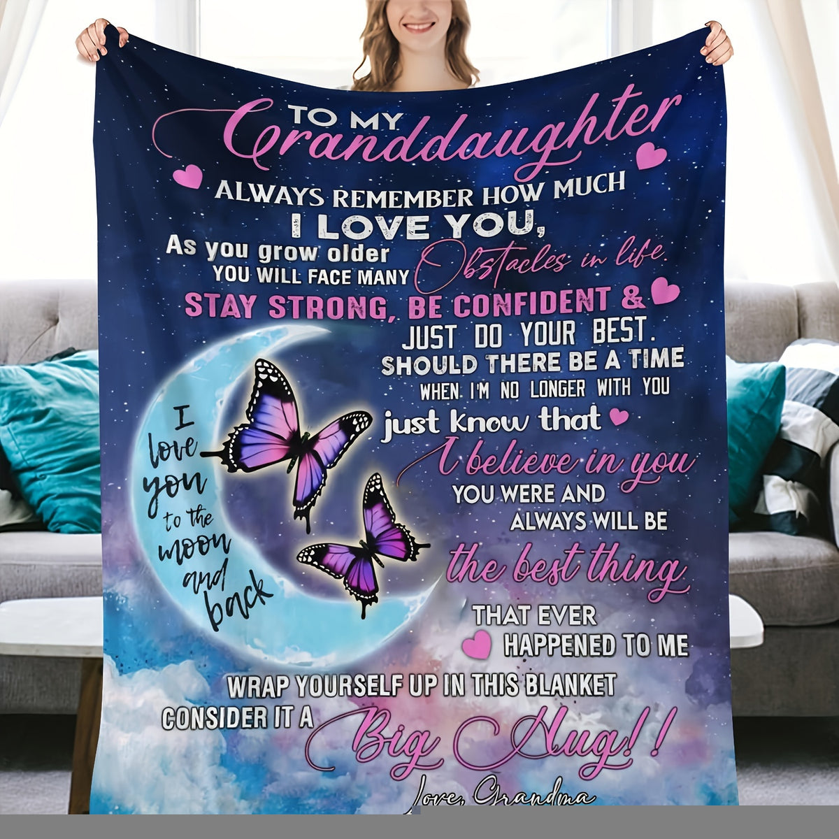 Grandma's Gift for Granddaughter Blanket Birthday Anniversary Gift Blanket Soft Flannel Sofa Blanket TV Blanket