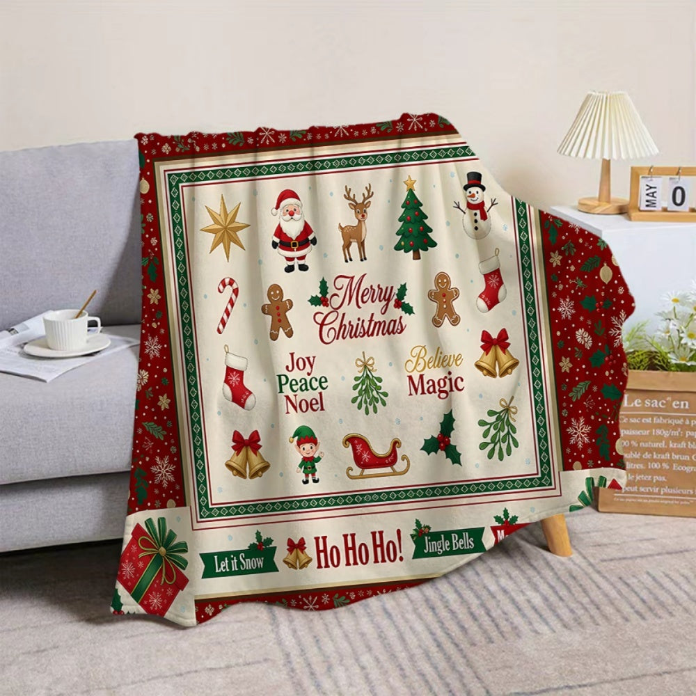 1pc, 1pc Christmas-themed Red and Beige Flannel Blanket, Soft, Comfortable, and Warm, with a Festive Decorative Style Design, Durable Plush Surface, All-season Universal Sofa Blanket, Warm Throw Blanket, Multiple Sizes Available, Suitable for Living